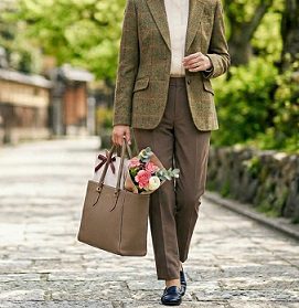トートバッグを持って歩く女性の様子