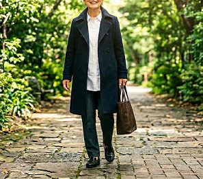 トートバッグを持って歩いている女性